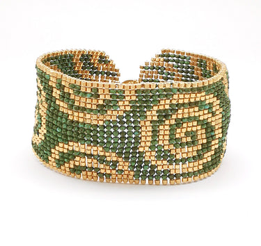 Brazalete Telar Dorado Grueso Espirales Turquesa T